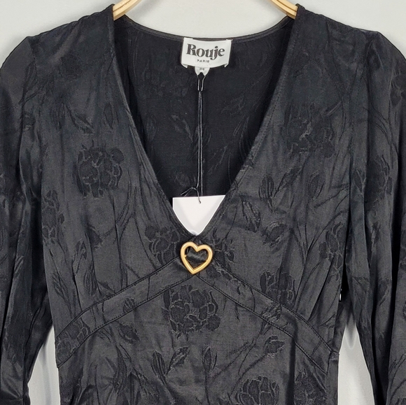 NWT Rouje Paris Jill Floral Brocade Black Mini Dress in Noir Size 34 FR / 2 US - Picture 3 of 12